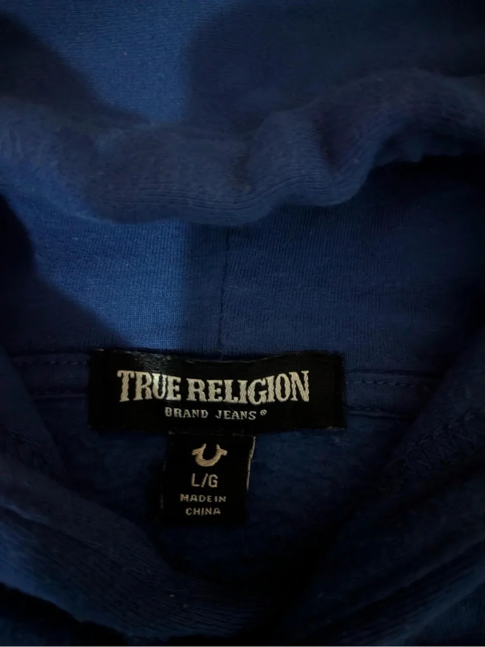 True Religion Blue Horseshoe Logo Pullover Hoodie L